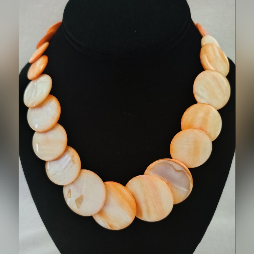 Orange Shell Disc Statement Necklace - image 1